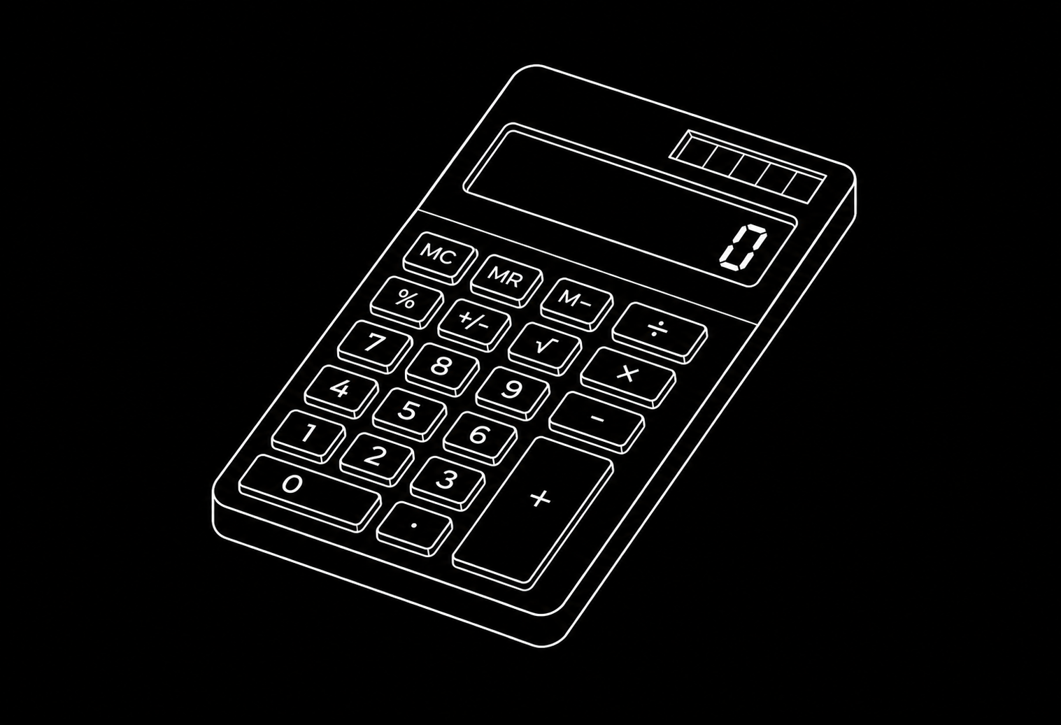 Line-art illustration of an isometric calculator